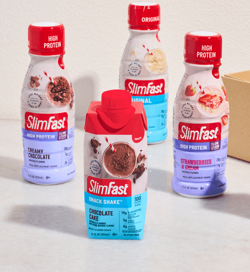 SlimFast ready to drink bottles on table